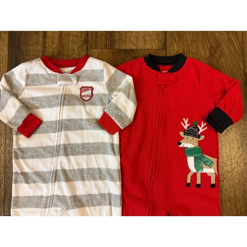 Carters Baby Boy 6 Months Sleepers Holiday Christmas Fleece Pajamas Outfit Santa